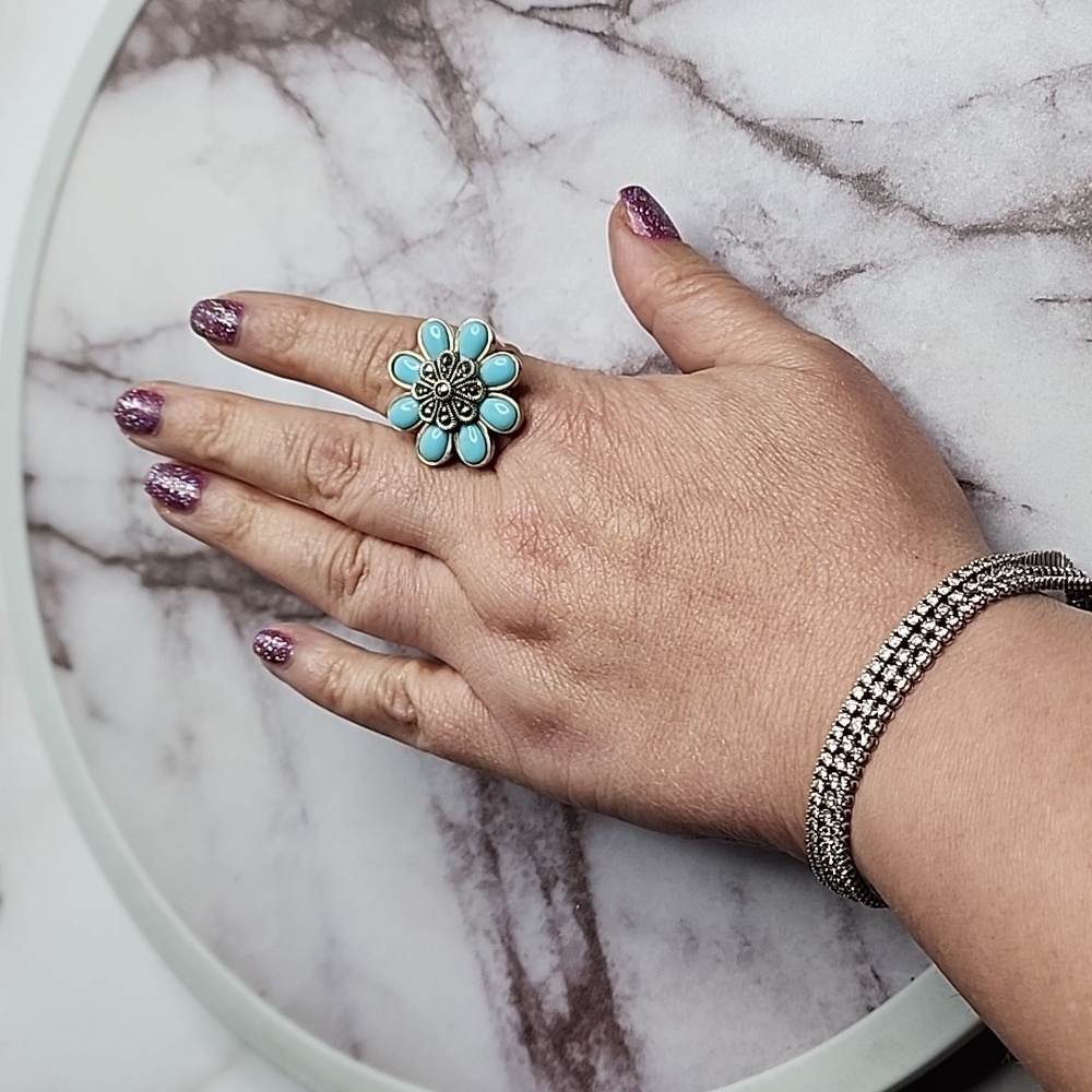 Sterling Silver Turquoise Flower Statement Ring W… - image 6